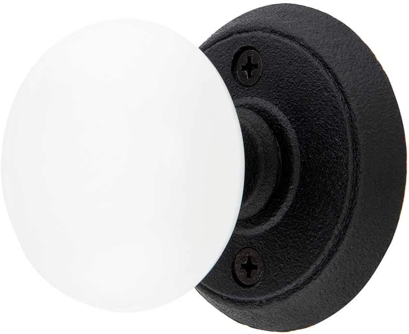 Wrought Steel Rosettes with White Porcelain Knobs Privacy Matte Black