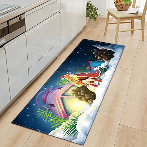 Alfombra Larga Estampada navideña Felpudos navideños, Felpudos de Bienvenida Feliz Navidad Navidad Sala de Estar Cocina -A_40 * 120cm Cover