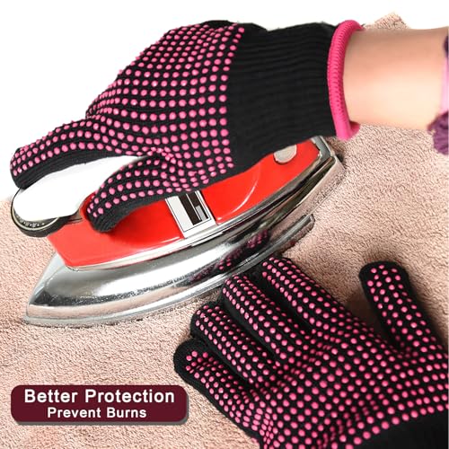 yantaisiyu 2-pack heat-resistant gloves with silicone bumps heat blocking gloves for curling hair styling