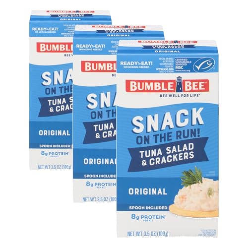 Image of Bumble Bee Snack On The Run Original Tuna Salad with Crackers Kit - Ready to Eat Protein Snack Pack - 8g Protein per Box - Wild Caught MSC Certified Tuna,(Pack of 3)