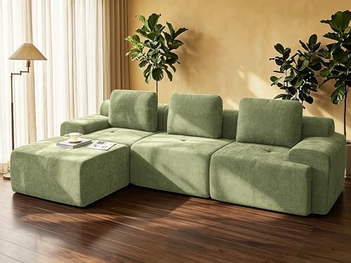 Image of 122 inch L Shaped Oversized Boneless Couch, Comfort Cloud Sectional Couches for Living Room, Modular Sofa High Back & Extra Deep Seat, No Assembly, Chenille(Olive Green, 122 inch-L Shaped(3+1))
