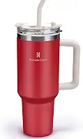 Romantic Crown Copo Térmico com Canudo Tampa e Alça 1,18L, Cops Garrafas Termico para viagem vácuo dupla camada aço inoxidável, Caneca Termica Cafe Água Chá,Presente, Fitness (Vermelho)