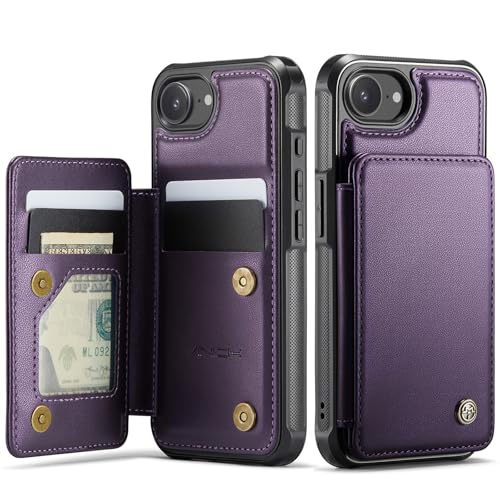 Vinich for iPhone 16e Wallet Case with Card Holder, RFID Blocking Credit Slots Kickstand Shockproof Phone Cover for Women Men, Purple