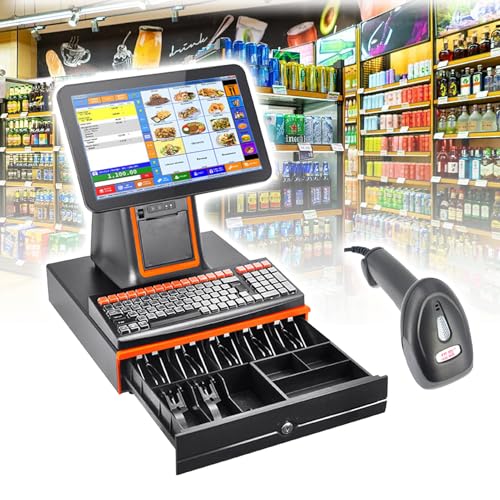 Kasa fiskalna z ekranem dotykowym do sprzedaży detalicznej – system POS z dwurdzeniowym procesorem I5, 128 GB SSD, 8 GB RAM, zawiera drukarkę termiczną i skaner kodów kreskowych dla małych firm i