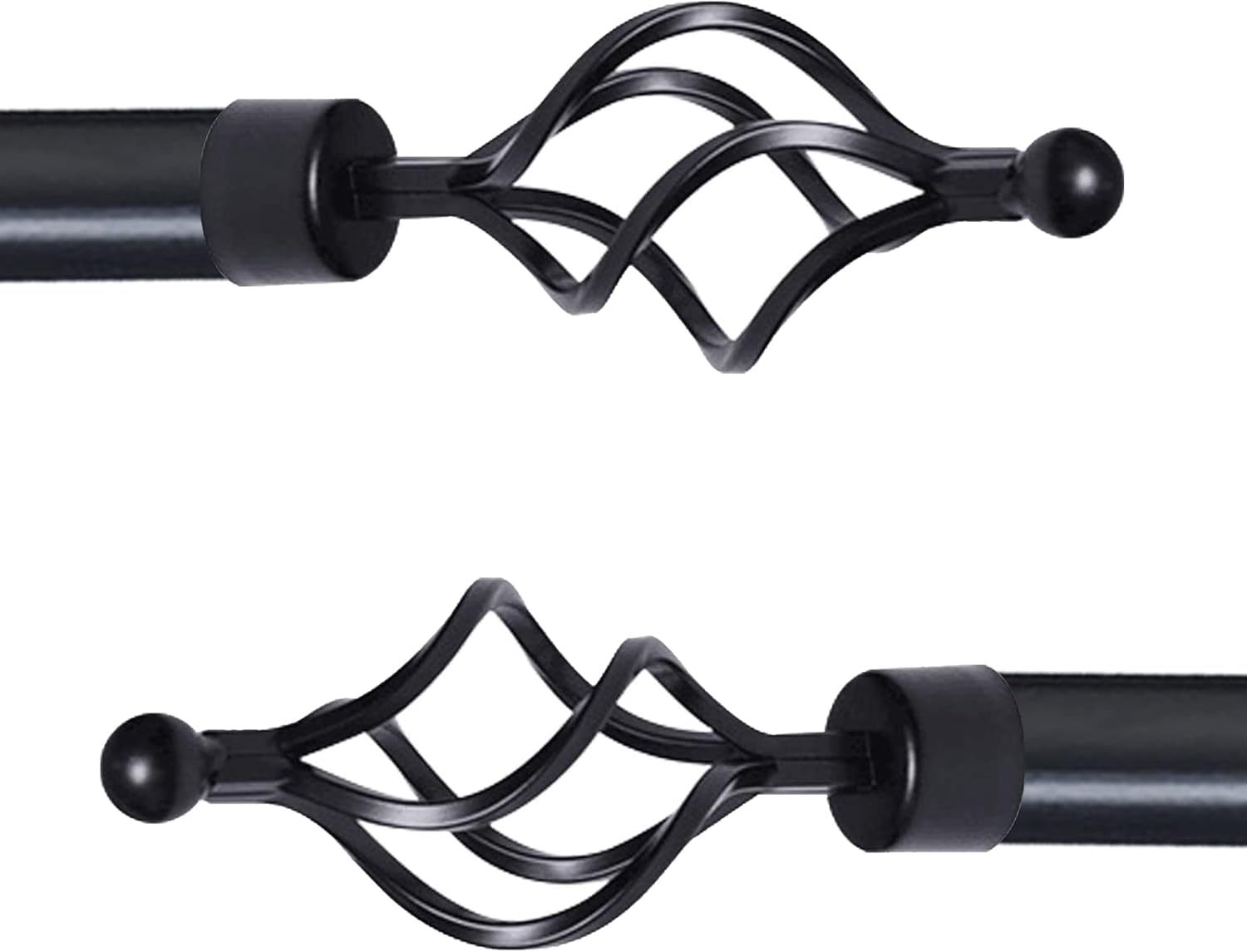 UFURMATE Curtain Finials, 2Pcs Black Twist Bird Cage Curtain Rod Finials Iron Decorative Rod