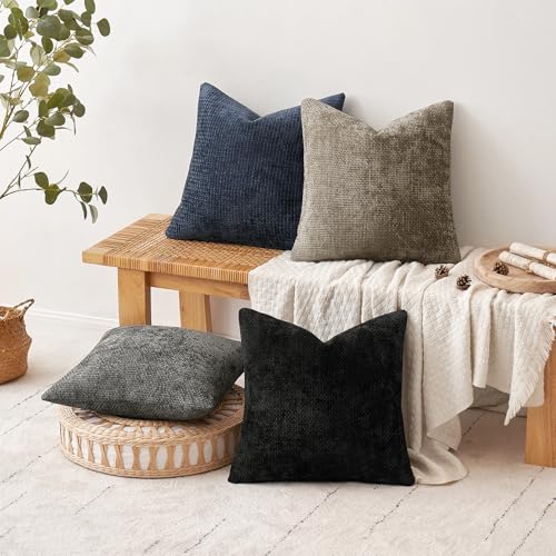 Image of MIULEE Pack of 4 Couch Throw Pillow Covers 18x18 Inch Neutral Navy /Grey Soft Decorative Chenille Pillow Covers Farmhouse Accent Cushion Covers for Boho Home Decor Sofa Bedroom Living Room