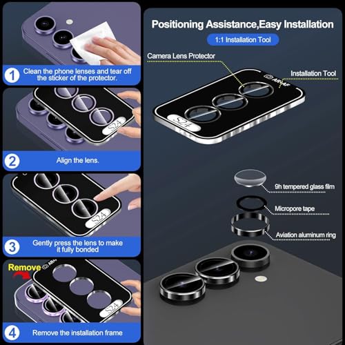 Image of JGD PRODUCTS Premium Camera Lens Protector Compatible For Samsung Galaxy S24 5G (Black) Camera Lens Protector - 9H Tempered Glass, Military-Grade Anti-Scratch, Case-Friendly, Easy Install Frame