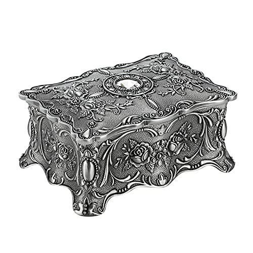 Hipiw Vintage Jewelry Organizer Box - Metal Trinket Storage Box Ornate Treasure Chest Box Jewelry Decorative box Keepsake Gift Box Case for Women,4.9