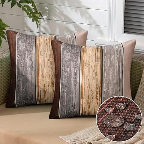 Brown Striped Waterproof Cushion Covers Set of 2 Cover