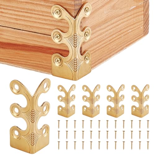 Image of 6Pcs Brass Corner Protectors Vintage Metal Wall Decorative Corner Protector Skirting Baseboard Corner Covers Dust Corners for Tirm Furniture Walls Wood Box Edge Clear Frames Protect (Gold)