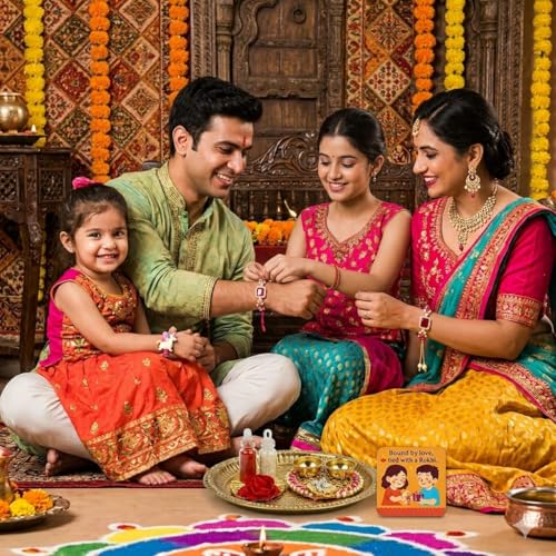 Image of SAUDEEP INDIA Decorative Fridge Magnet for Refrigerator Decor | Free Family Rakhi Set for Bhaiya Bhabhi Kid | Raksha Bandhan Gift Combo | Cotton Thread Rakhi Festive Gift Home Decor(Family Combo)