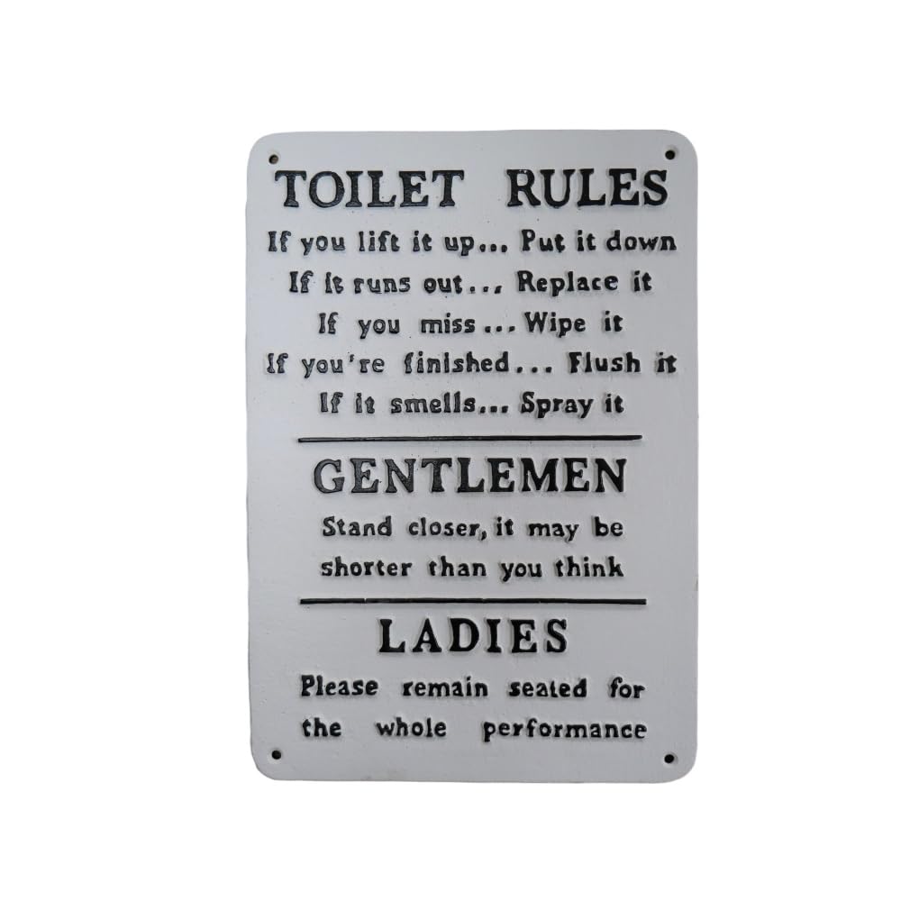 Funny Cast Iron Toilet Rules Plaque - Bathroom Decor & Home Accessories - Humorous Wall Sign for Restroom