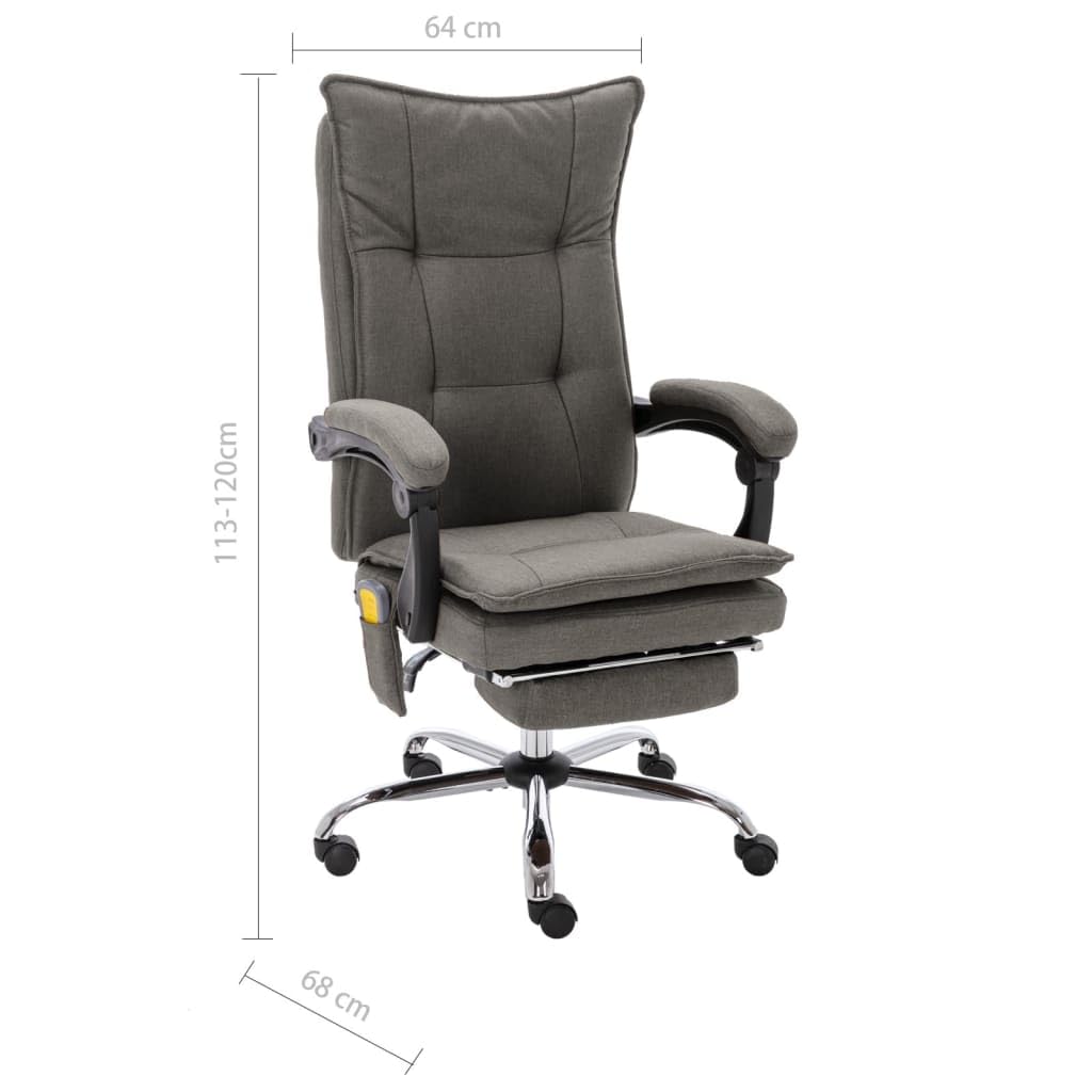 Sedia da ufficio massaggiante in tessuto grigio, ergonomica, regolabile in altezza, con funzione riscaldante e punti massaggianti, funzione sdraiata, poggiapiedi, girevole, con ruote, per casa