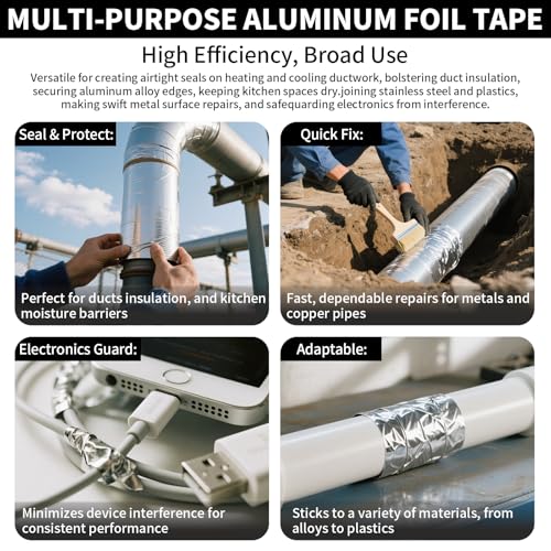Image of Aluminum Foil Tape Heavy Duty 2 Inch x 22 Yards(3.9 mil), High Temp Waterproof HVAC Tape, Silver Insulation Adhesive for Ductwork, Sealing, Dryer Vent, Furnace, AC, Pipe Repair