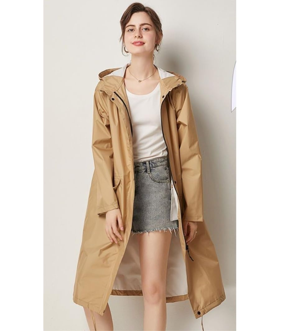 Antipioggia Impermeabile da Donna Cappotto Antipioggia Lungo da Uomo Cappotto Impermeabile Poncho Impermeabile Giapponese Impermeabile(Bruin,XL)