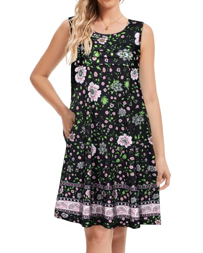 Image of CHICGAL Womens Summer Dresses Casual Loose Pleated Front Tshirt Sleeveless Tank Sundresses with Pockets 2026