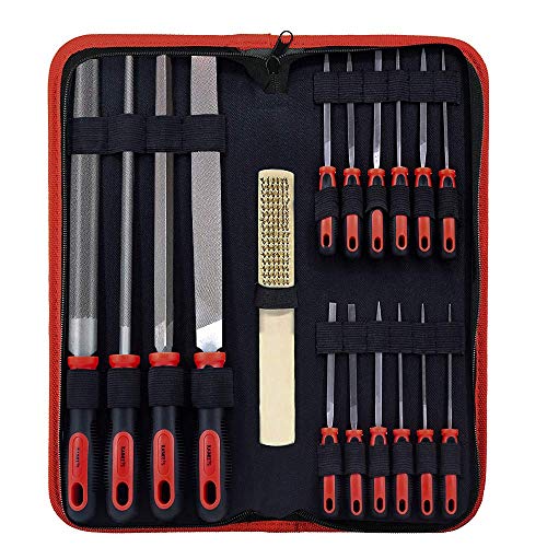 KAIWEETS American Pattern Files Set 17 PCS, Flat/Half-round/Round/Triangle Large Files & 12pcs Needle