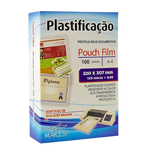 Plástico para Plastificação Pouch Film, Mares 53211, Multicor, A4, Pacote de 100  