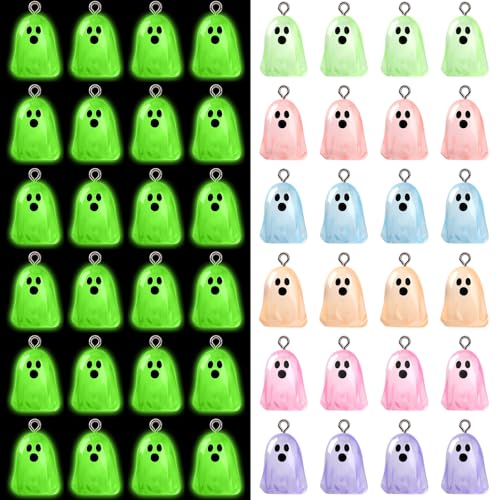 Augshy 64Pcs Halloween Luminous Mini Resin Ghost Charms Jewelry Making