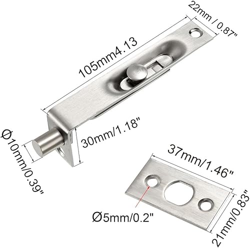 Miniatura 8 de uxcell Perno empotrado, puerta de acero inoxidable de 6 pulgadas, pestillo de bloqueo deslizante oculto para puertas compuestas de madera, puertas
