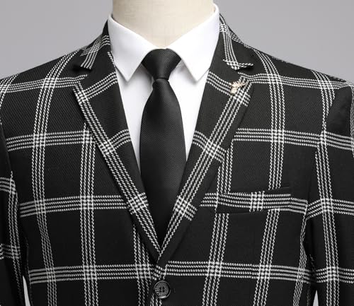 Men's Plaid Suit, Slim Fit Polyester Blend Long Sleeve Tuxedo with Chest Pocket, Machine Washable4