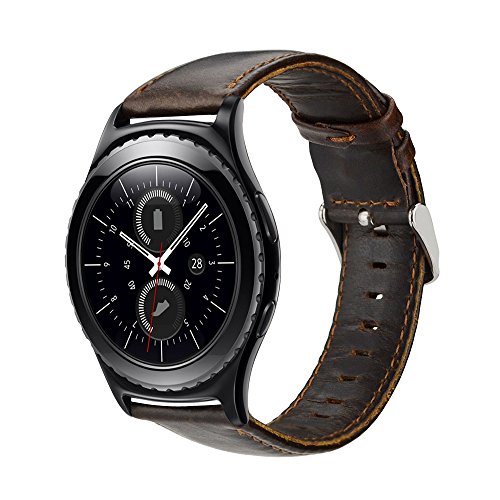 MroTech Bracelet Gear S2 Classic Cuir Véritable Bandes de Montre 20mm Compatible pour Samsung Galaxy Watch 42mm/Galaxy Active/Withings Steel HR/Vivoactive 3/ Huawei Montre 2 Bracelet 20 mm Chocolat Cover