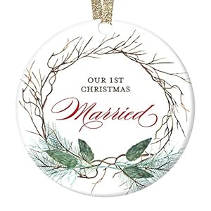 Our First Christmas Married Ornament Bridal Shower Wedding Present Newlywed Couple Pretty Seasonal Ceramic Keepsake 1st Holiday Marriage 3" Flat Porcelain w Red Ribbon & Free Gift Box OR00417 Our First Christmas Married Ornament Bridal Shower Wedding Present Newlywed Couple Pretty Seasonal Ceramic Keepsake 1st Holiday Marriage 3 Flat Porcelain w Red Ribbon Free Gift Box OR00417