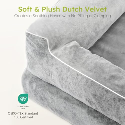 Image of CWAWZ XXL Dog Bed for Extra Large Dogs, Giant Orthopedic Dog Bed with Cooling Gel Memory Foam, Waterproof Dog Bed with Removable Washable Cover, 53 inch Dog Sofa bed Dutch Velvet with Bone Toy, Light Gray