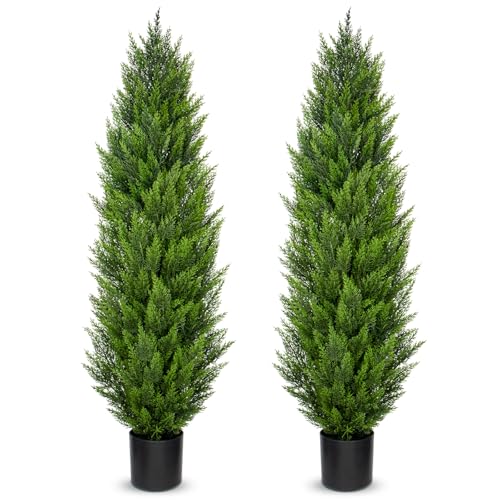 Hollyone 2 Stück Kunstpflanze Zedernbaum 150cm, Outdoor Indoor Formschnitt Künstlich, Realistische Gefälschte Zypressen Pflanzen Büsche für Haustür Haus Veranda Büros Dekoration