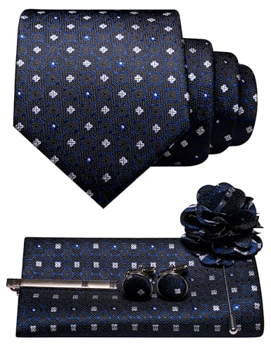 Image of JEMYGINS Mens Tie and Lapel Pin Necktie Pocket Square Cufflinks and Tie Clip Sets for Business Casual 5PCS