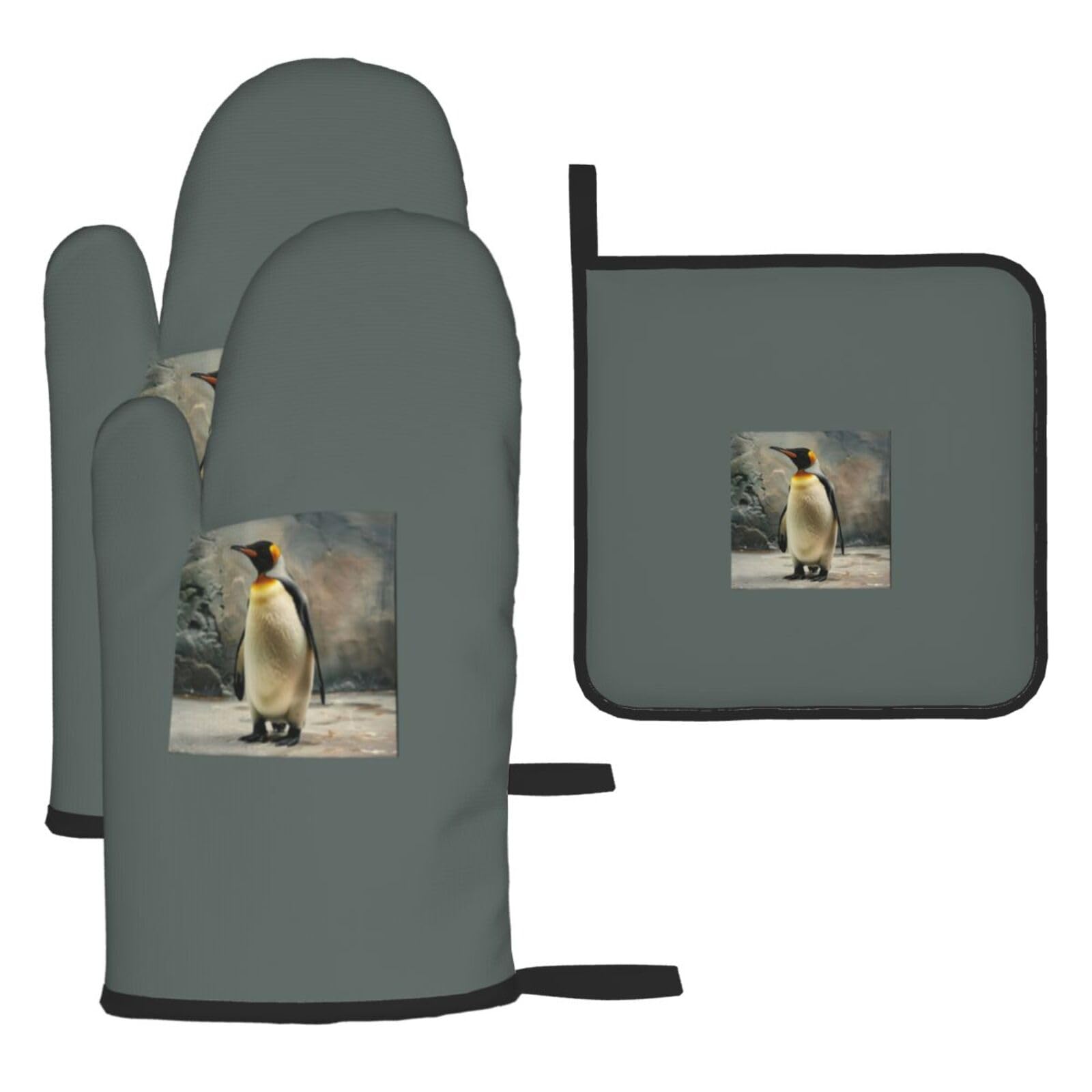 Penguin Print Oven Kitchen Gloves For Baking Outdoor Grilling Home Use Mitts Microwaving Bbq