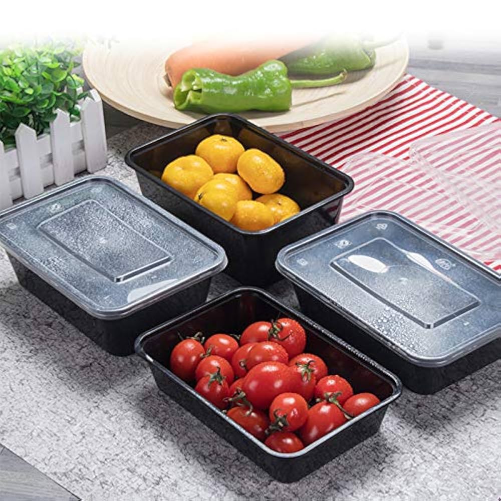 タツミ【50%off】弁当箱　業務用　和風　プラスティック　洗って使える Amazon｜50個の食事準備容器,1000 ml弁当箱使い捨てプラスチック