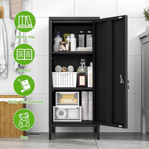 Image of PAOFIN 35 inch Metal Storage Locker, Lockable Employees Metal Locker with Door and Adjustable Shelves, Steel Locker for Home, School, Office, Gym (Black)