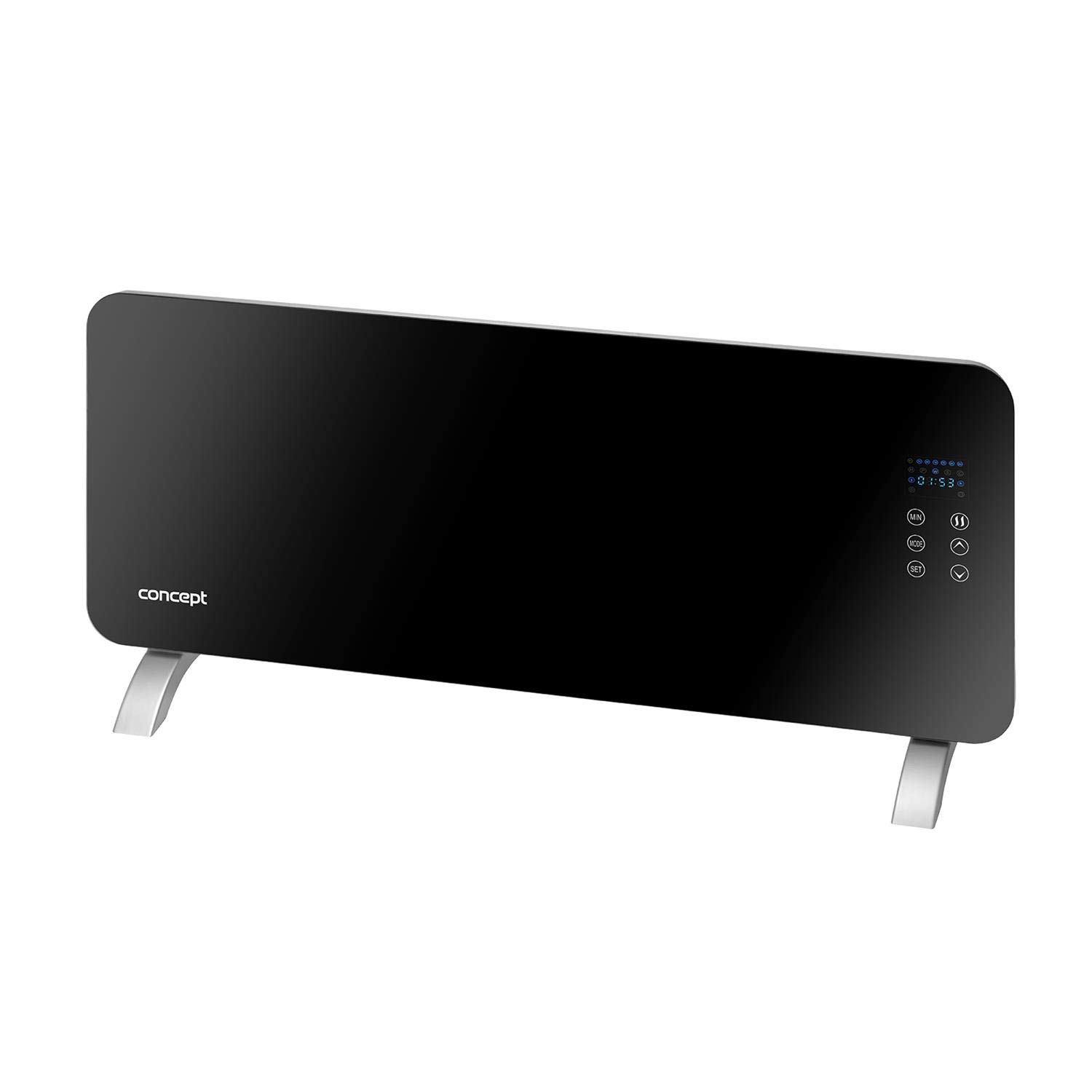 CONCEPT Hausgeräte Convector de vidrio calefactor termostato, calentador de pie, cristal templado, pantalla LED, 1000/2000 W, 20 m2 (blanco), Concept KS4000, convector eléctrico, 2000 W, negro, L
