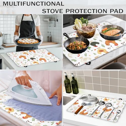 Image of Farmhouse Rooster Glass Top Stove Cover Protector,Green Leaves Music Notes Stove Top Covers for Electric Stove,Washable Heat Resistant Cooktop Mat Anti-Slip Range Covers, 28 x 20 Inch