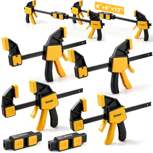 Image of 6-Pack Wood Clamps for Woodworking, 4-Piece 6 inch Bar Clamps with 2-Piece Clamp Connectors, Quick-Release Wood Clamps with 150 LBS Load Limit, Trigger Clamp Set for Woodworking DIY Projects