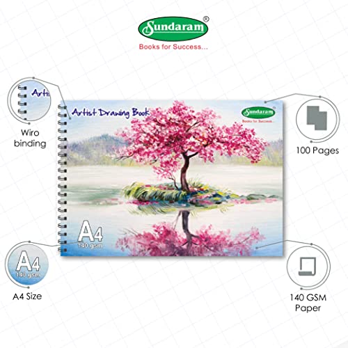 Image of Sundaram| Sprial Boumd(wiro)| A4 Drawing Book| 100 Pages(50 Sheets)| 29.5 x 21 cm| Pack of 1