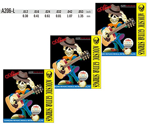 3 Packs Alice A206 Stainless Steel Phosphor Bronze Anti-Rust Acoustic Guitar Strings Light Gauge (.012 .016 .024 .032 .042 .053) #TOP6