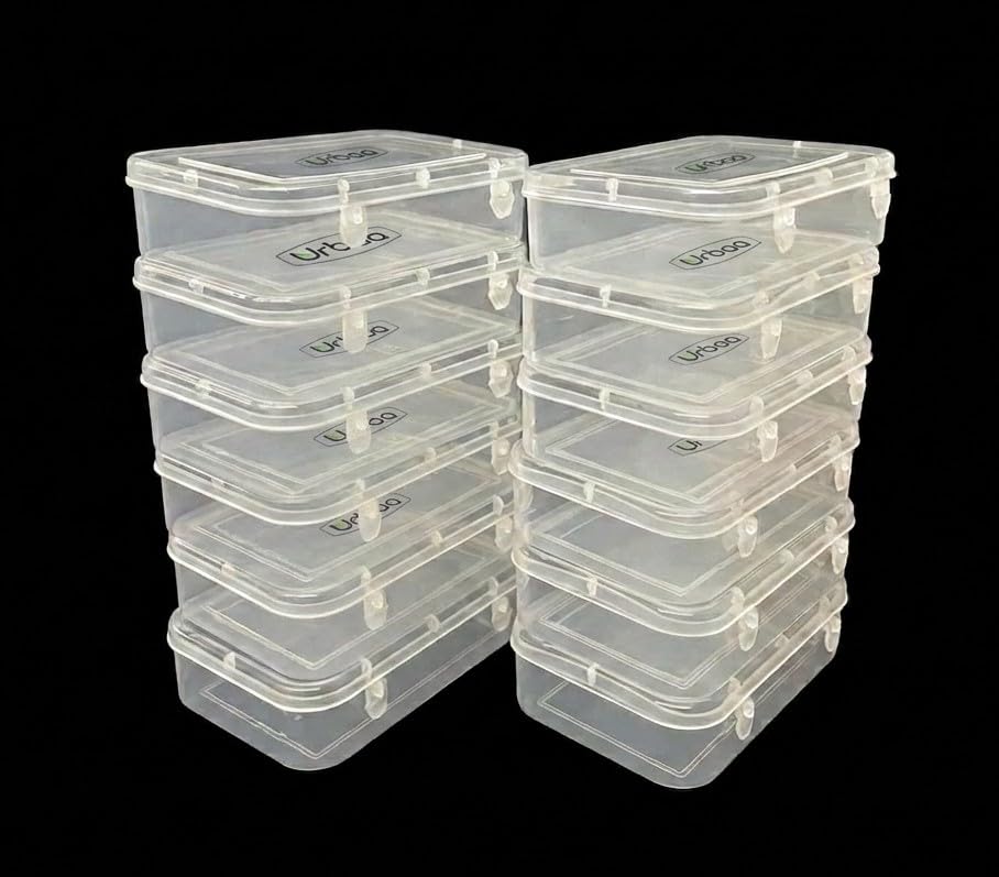 urbaa small storage boxes container with lock lid, jewellery case organiser(purepack33-12) 200ml (clear, 13 x 9 x 4 cm) - set of 12, rectangular
