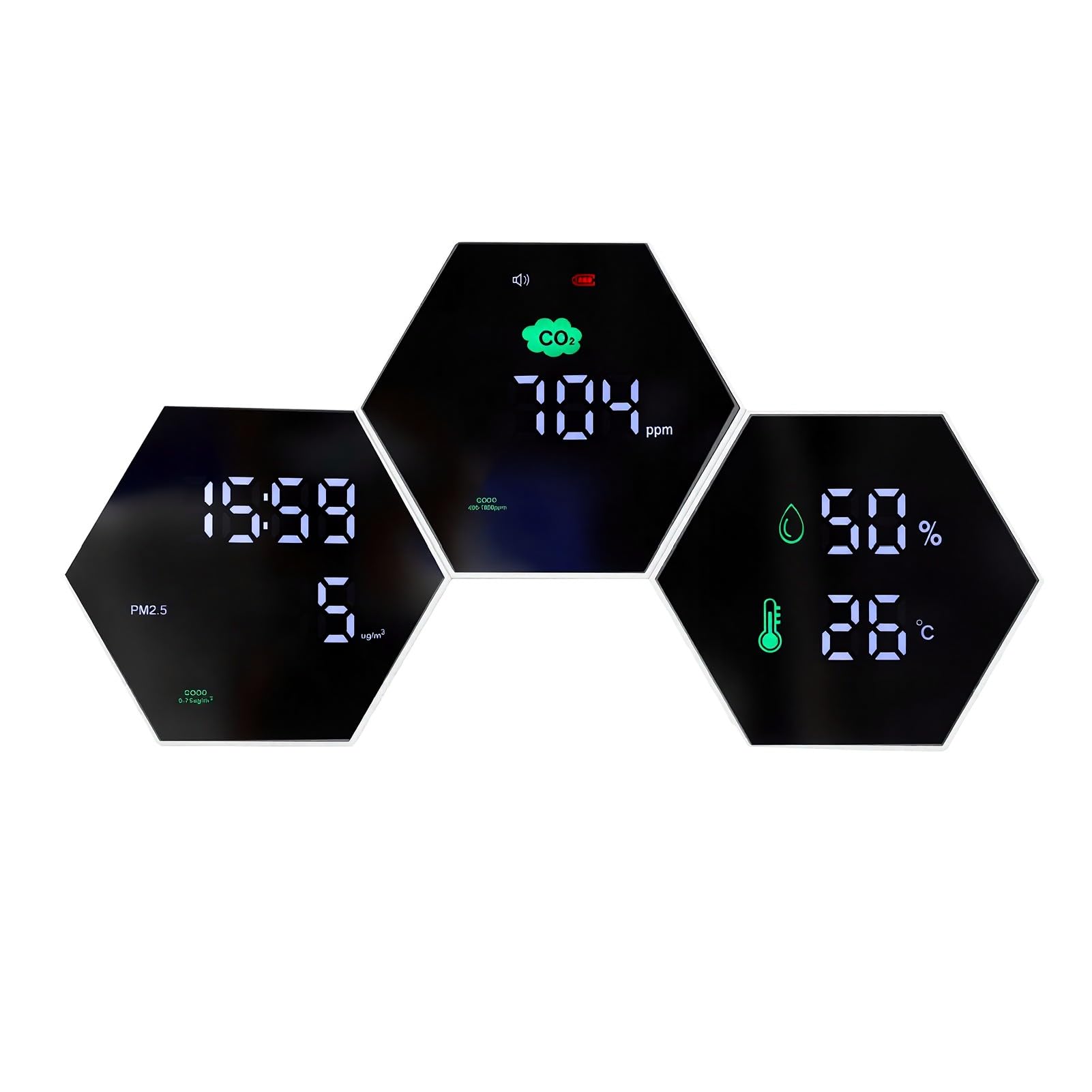 Detector de Calidad del Aire Interior, Monitor de CO2 y PM2.5 | Monitorización de Datos en Tiempo Real, Calibración Manual del Sensor, Brillo Ajustable, Autonomía de 24 Horas