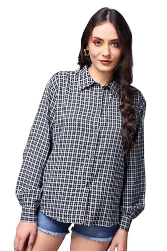 Image of POPWINGS Casual Checks Print Shirt for Women | Cotton Full-Sleeves Women Shirt | Summer Shirt for Women | Stylish Shirt for Women