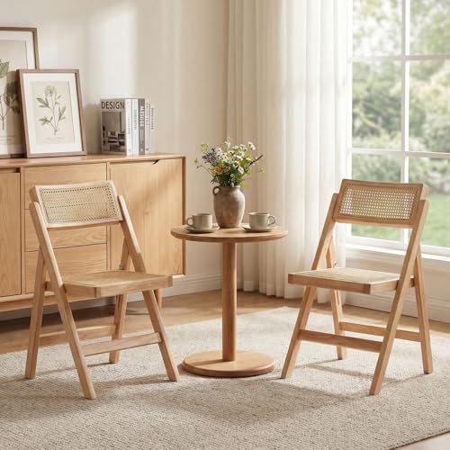 chairus Chaises de Salle à Manger Bois Lot de 2 Chaise Rotin sans Accoudoirs Chaise Pliante en Bois et Rotin pour Salon Cuisine Balcon, Jaune
