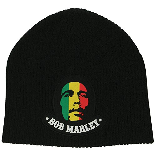 Bob Marley Rasta Colors Face Logo Black Knit Hat Beanie