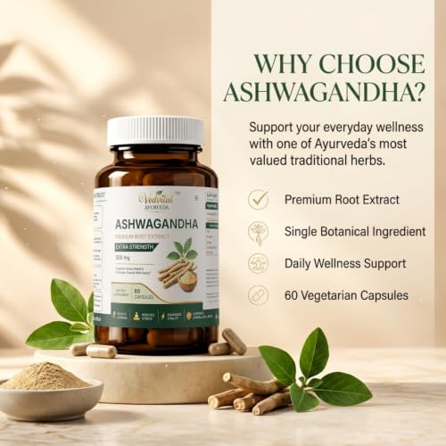 Image of Ashwagandha Root Extract Capsules | Withania Somnifera Root Extract | Herbal Supplement | Supports Strength, Stamina, Energy, Sleep & Overall Vitality - Pack of 1(60 Capsules)