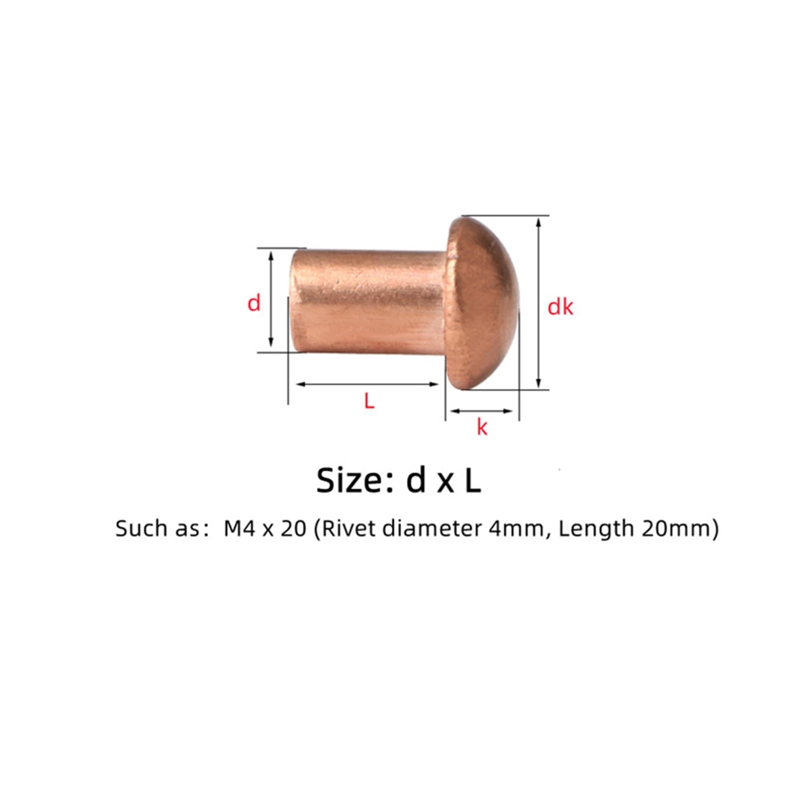 Nity aluminiowe z okrągłą głowicą, Nity miedziane z łbem kulistym, łeb stożkowy, GB867, zestaw 8 szt., rozmiary od M1,5 do M8(45mm,M6 (5Pieces))
