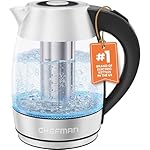 Chefman Electric Kettle for Boiling Water, 1.8L 1500W, Removable Tea Infuser, Auto Shut Off, Boil-Dry Protection, BPA Free, Borosilicate Glass, Hot Water Boiler, Electric Tea Kettle - Stainless Steel