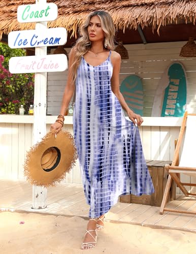 Image of Zeagoo Womens Summer Maxi Dress Spaghetti Strap Casual Printed Dress Boho Floral Beach Sundress,