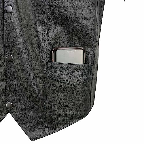 Image of EVENT LEATHER EL1310GO Men's Classic Western Style Snap Button Black Motorcycle Riders Leather Vest