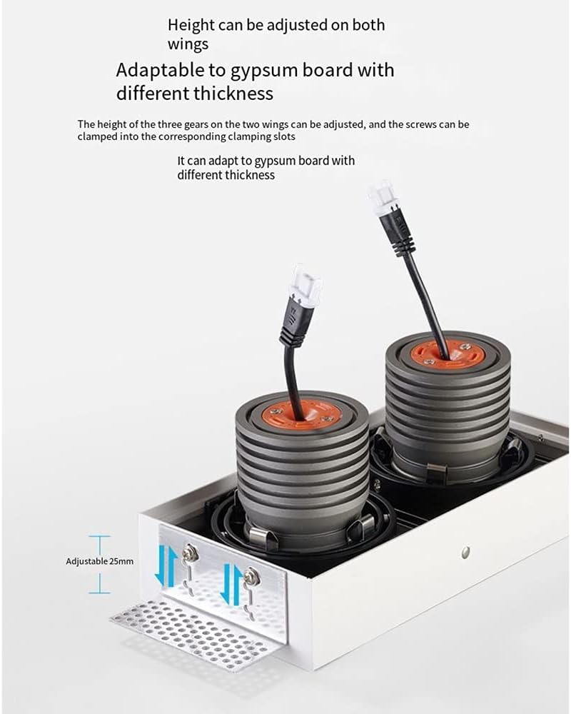 7.44*3.82 Inch Double Head Square LED Recessed Light，Split Design Anti-glare LED Downlights，5W-15W 2700K-6000K Adjustable Rotation COB Ceiling Lights，Indoor Spotlights AC110-240V High Brightness