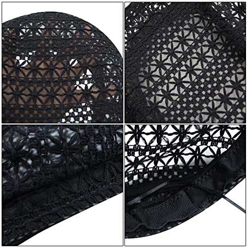 Women Lace Lightweight Beret Floral Hollow Out Hat Breathable French Beret Beanie Hat Cap For Spring Summer, Black #TOP4
